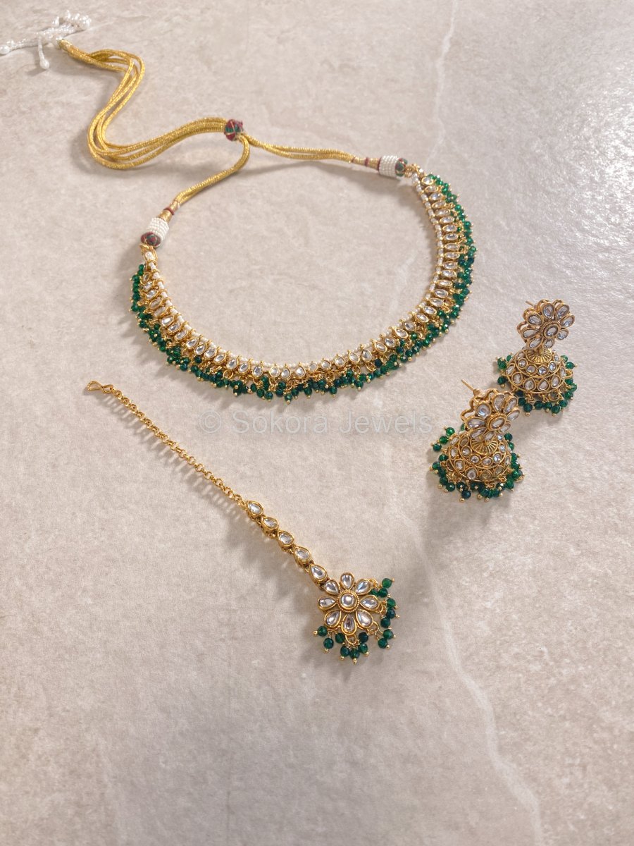 Leena Faux Kundan Set - Green - SOKORA JEWELSLeena Faux Kundan Set - GreenNECKLACE SETS