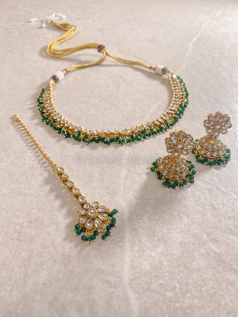 Leena Faux Kundan Set - Green - SOKORA JEWELSLeena Faux Kundan Set - GreenNECKLACE SETS