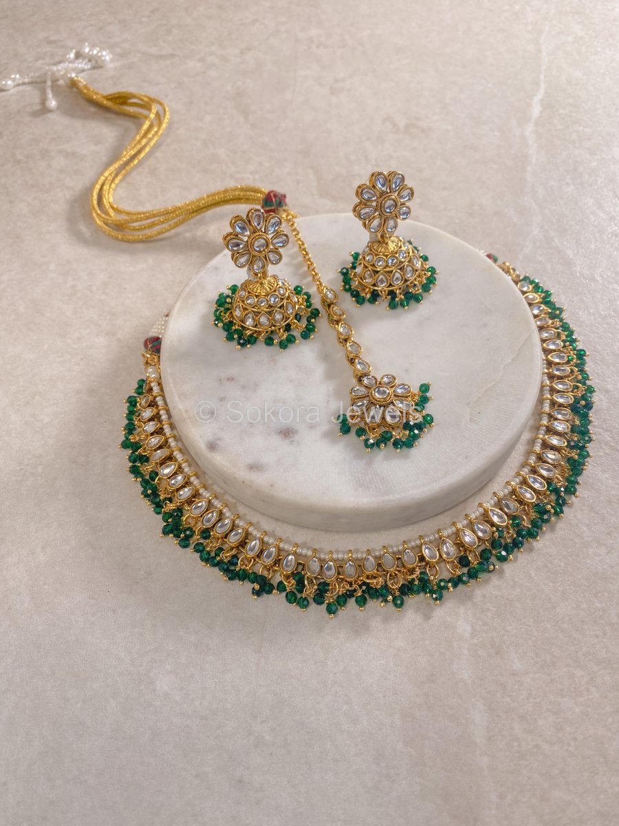 Leena Faux Kundan Set - Green - SOKORA JEWELSLeena Faux Kundan Set - GreenNECKLACE SETS