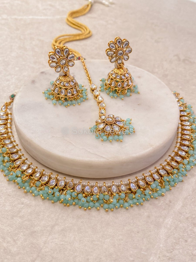 Leena Faux Kundan Set - Mint - SOKORA JEWELSLeena Faux Kundan Set - MintNECKLACE SETS