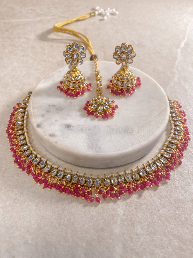 Leena Faux Kundan Set - Pink - SOKORA JEWELSLeena Faux Kundan Set - PinkNECKLACE SETS