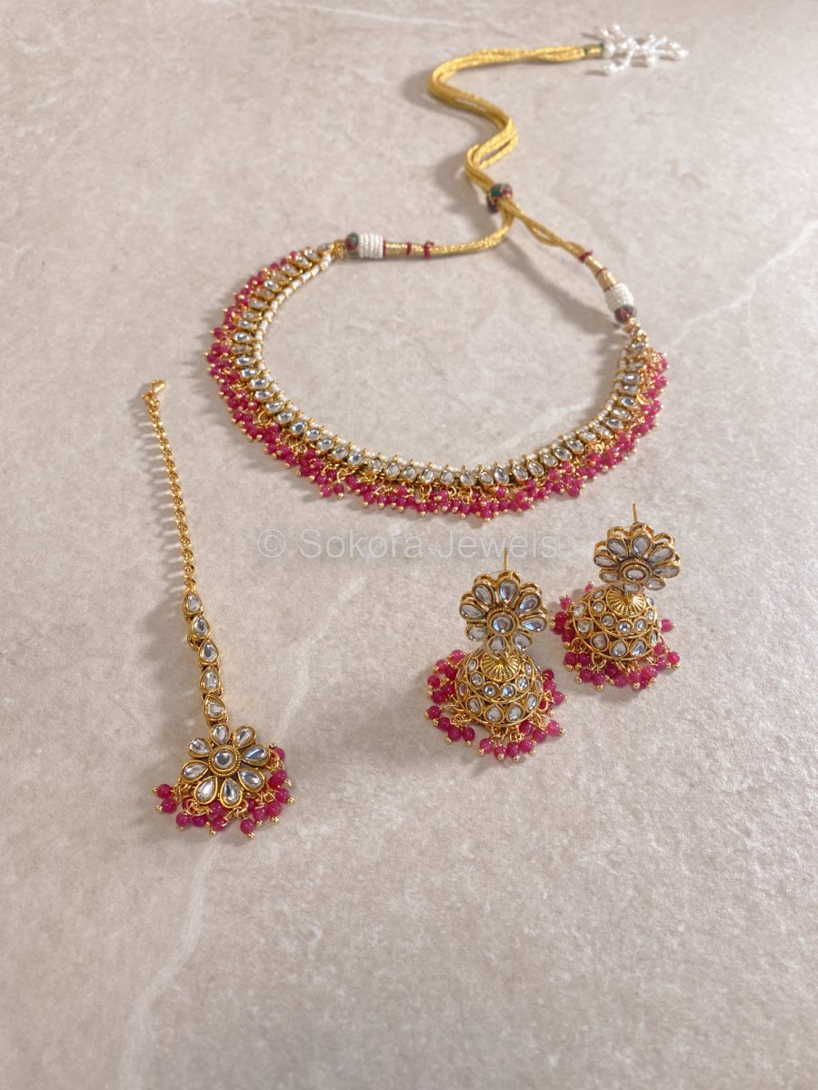 Leena Faux Kundan Set - Pink - SOKORA JEWELSLeena Faux Kundan Set - PinkNECKLACE SETS