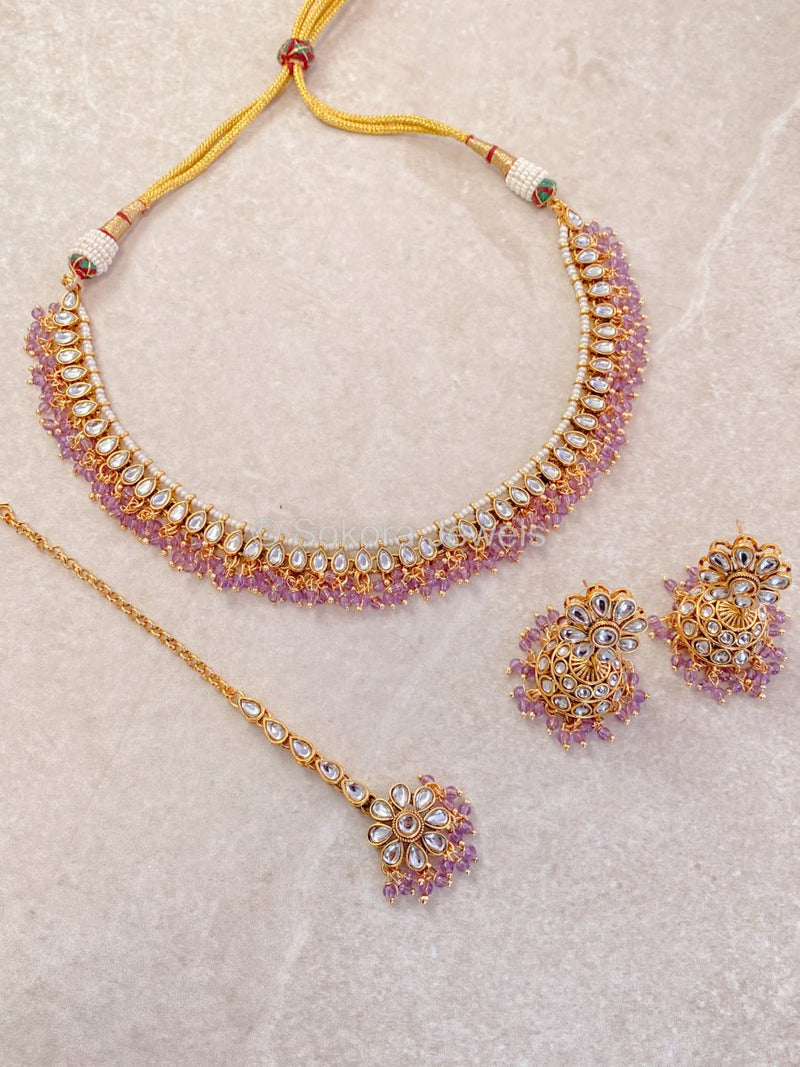 Leena Faux Kundan Set - Purple - SOKORA JEWELSLeena Faux Kundan Set - PurpleNECKLACE SETS