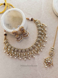 Leena Faux Kundan Set - White - SOKORA JEWELSLeena Faux Kundan Set - WhiteNECKLACE SETS