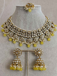Lemon Yellow & Faux Kundan Set - SOKORA JEWELSLemon Yellow & Faux Kundan Set