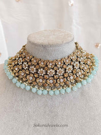 Light Blue Floral Choker Necklace - SOKORA JEWELSLight Blue Floral Choker NecklaceChoker Sets