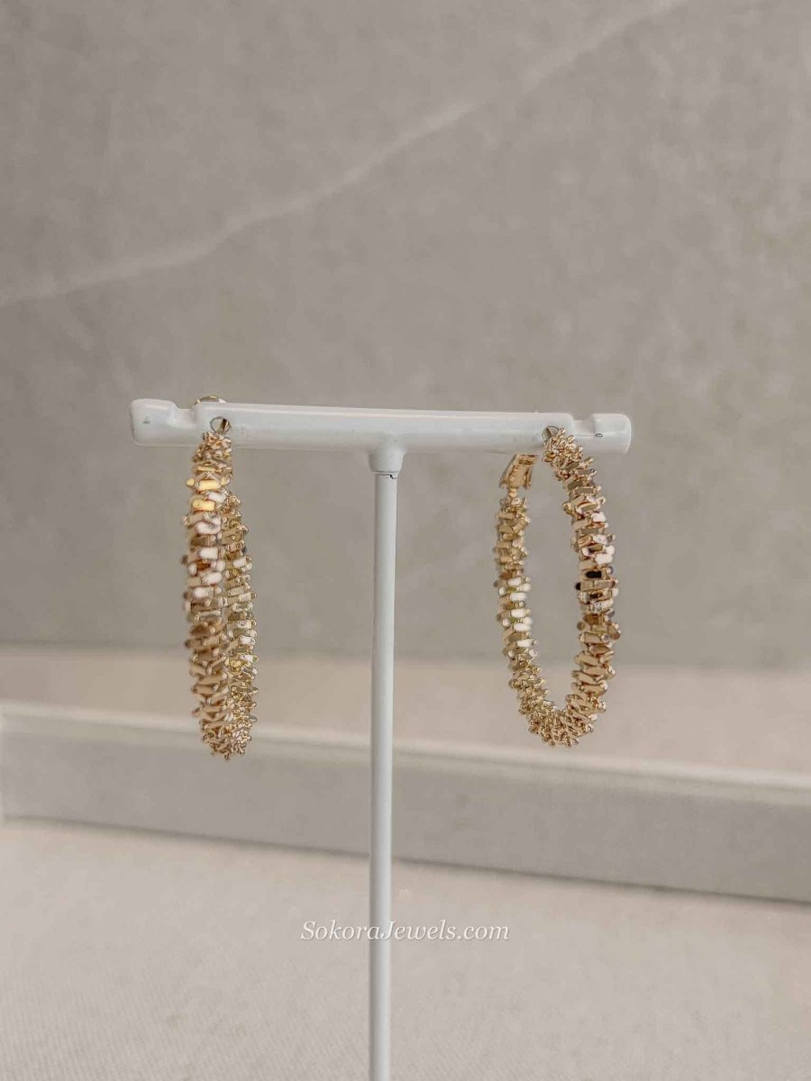 Light Gold beaded hoops - SOKORA JEWELSLight Gold beaded hoops