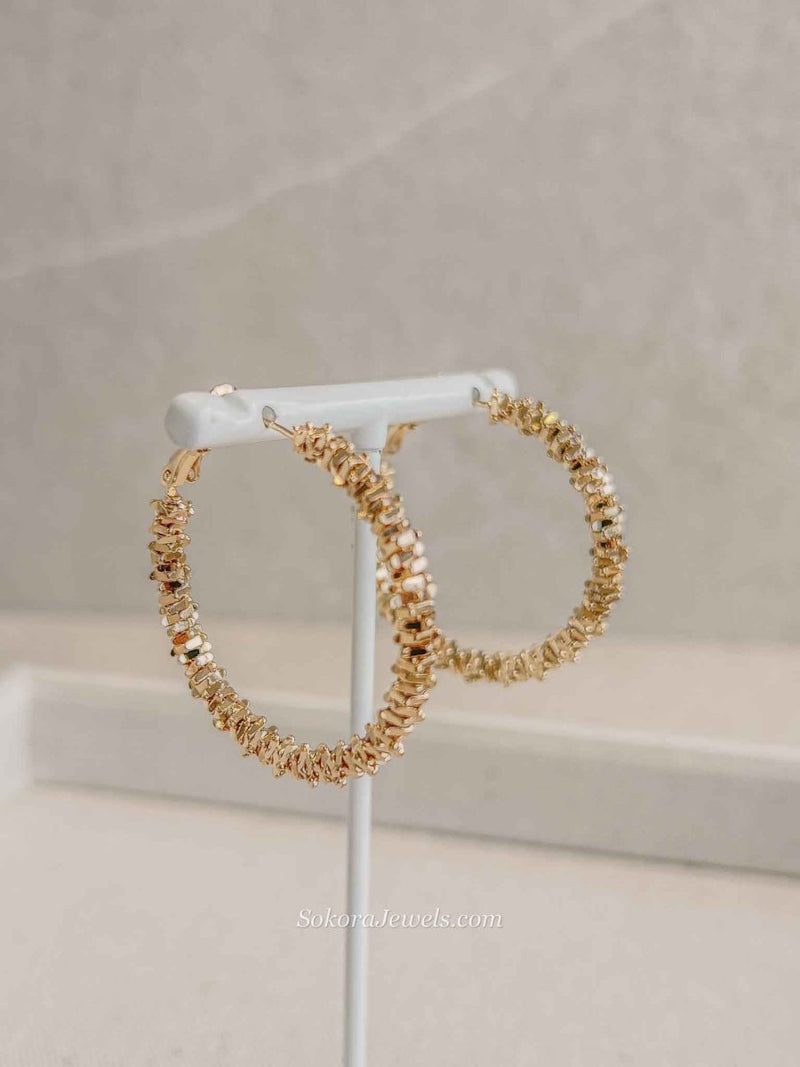 Light Gold beaded hoops - SOKORA JEWELSLight Gold beaded hoops