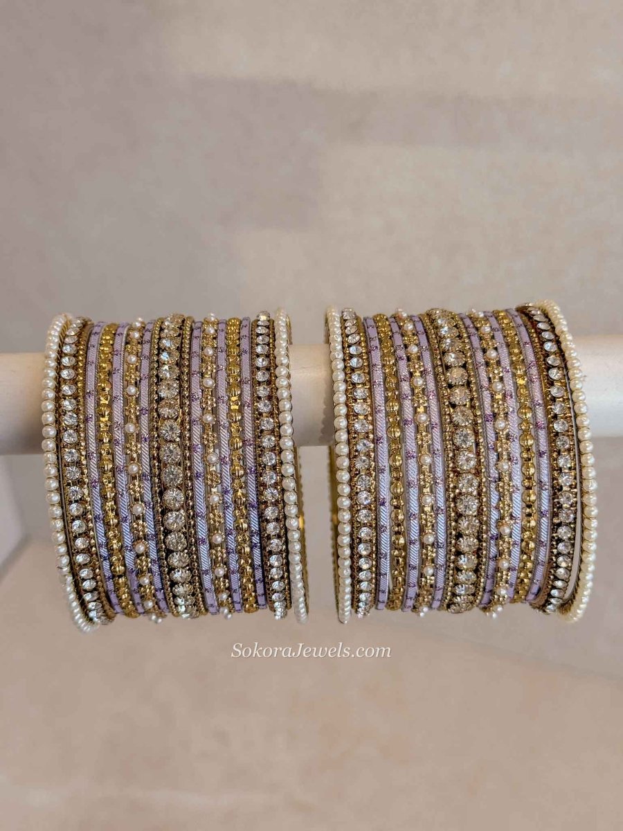 Lilac & Gold Bangle Set – Crystal Stack - SOKORA JEWELSLilac & Gold Bangle Set – Crystal StackBANGLES
