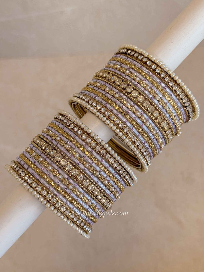 Lilac & Gold Bangle Set – Crystal Stack - SOKORA JEWELSLilac & Gold Bangle Set – Crystal StackBANGLES