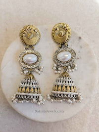 Long Gold & Silver Tribal Jhumkas - SOKORA JEWELSLong Gold & Silver Tribal Jhumkas
