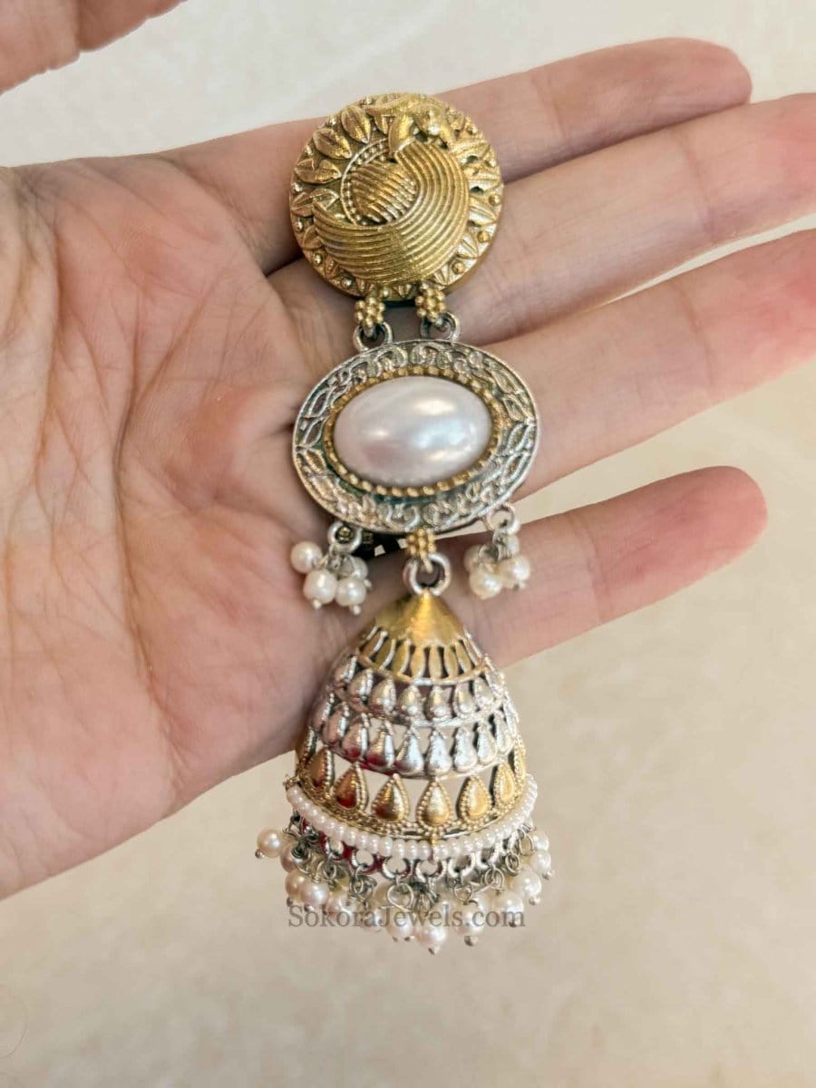 Long Gold & Silver Tribal Jhumkas - SOKORA JEWELSLong Gold & Silver Tribal Jhumkas