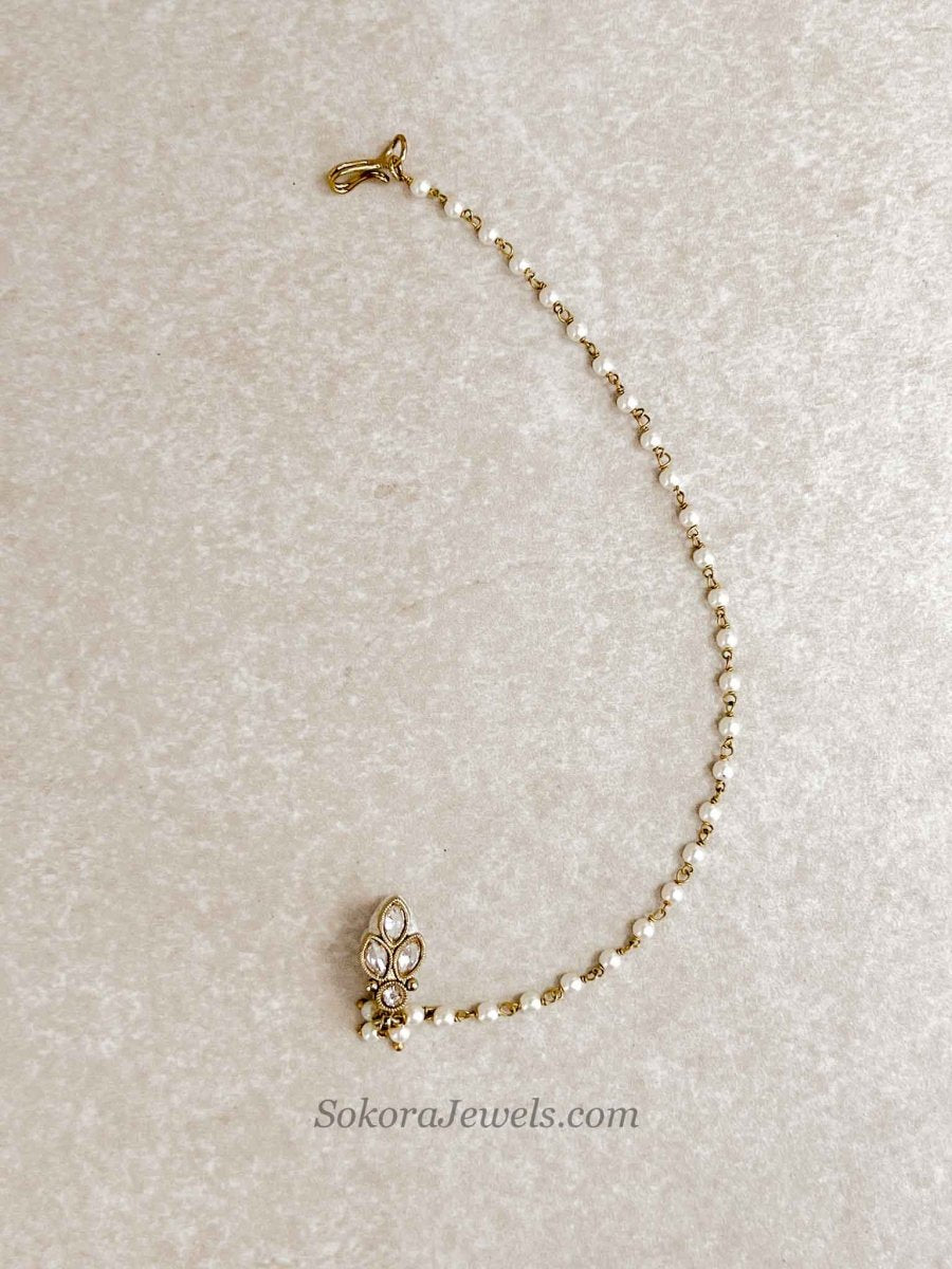 Lotus Nose Ring with Pearl Chain - SOKORA JEWELSLotus Nose Ring with Pearl Chain