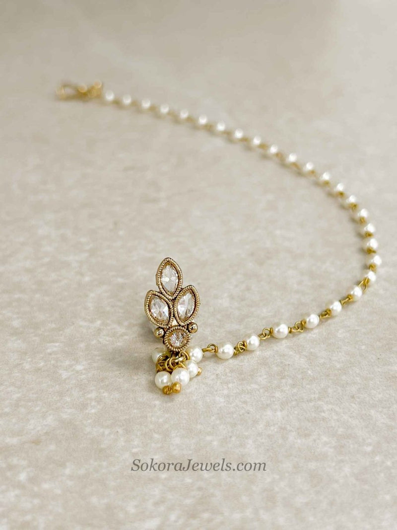 Lotus Nose Ring with Pearl Chain - SOKORA JEWELSLotus Nose Ring with Pearl Chain