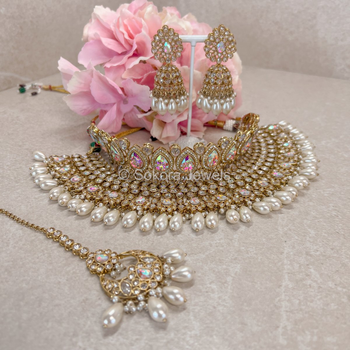 Lucie Bridal Double Necklace & Earring Set - Iridescent Shimmer - SOKORA JEWELSLucie Bridal Double Necklace & Earring Set - Iridescent Shimmer
