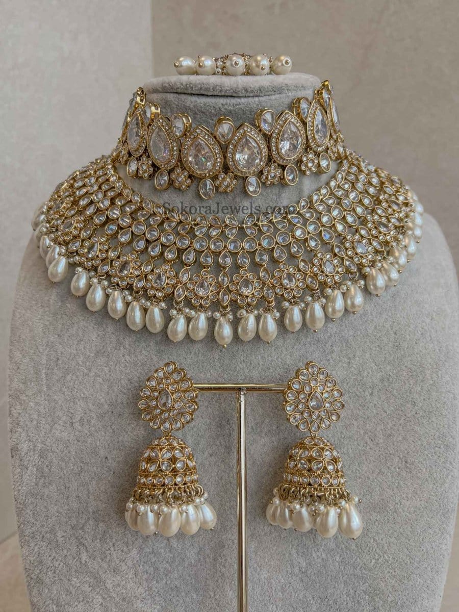 Lucie Bridal Double necklace set - Clear - SOKORA JEWELSLucie Bridal Double necklace set - Clear