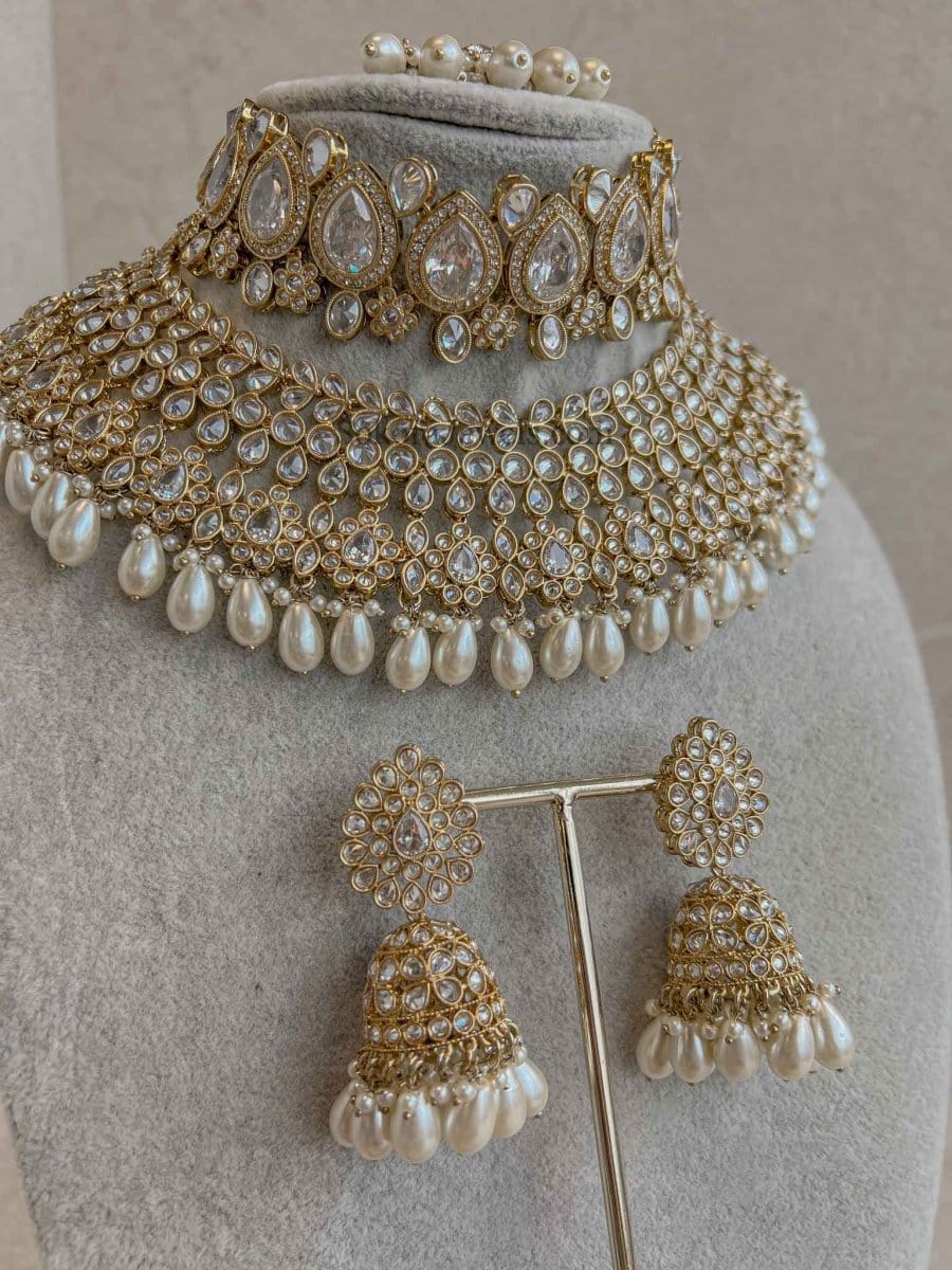 Lucie Bridal Double necklace set - Clear - SOKORA JEWELSLucie Bridal Double necklace set - Clear