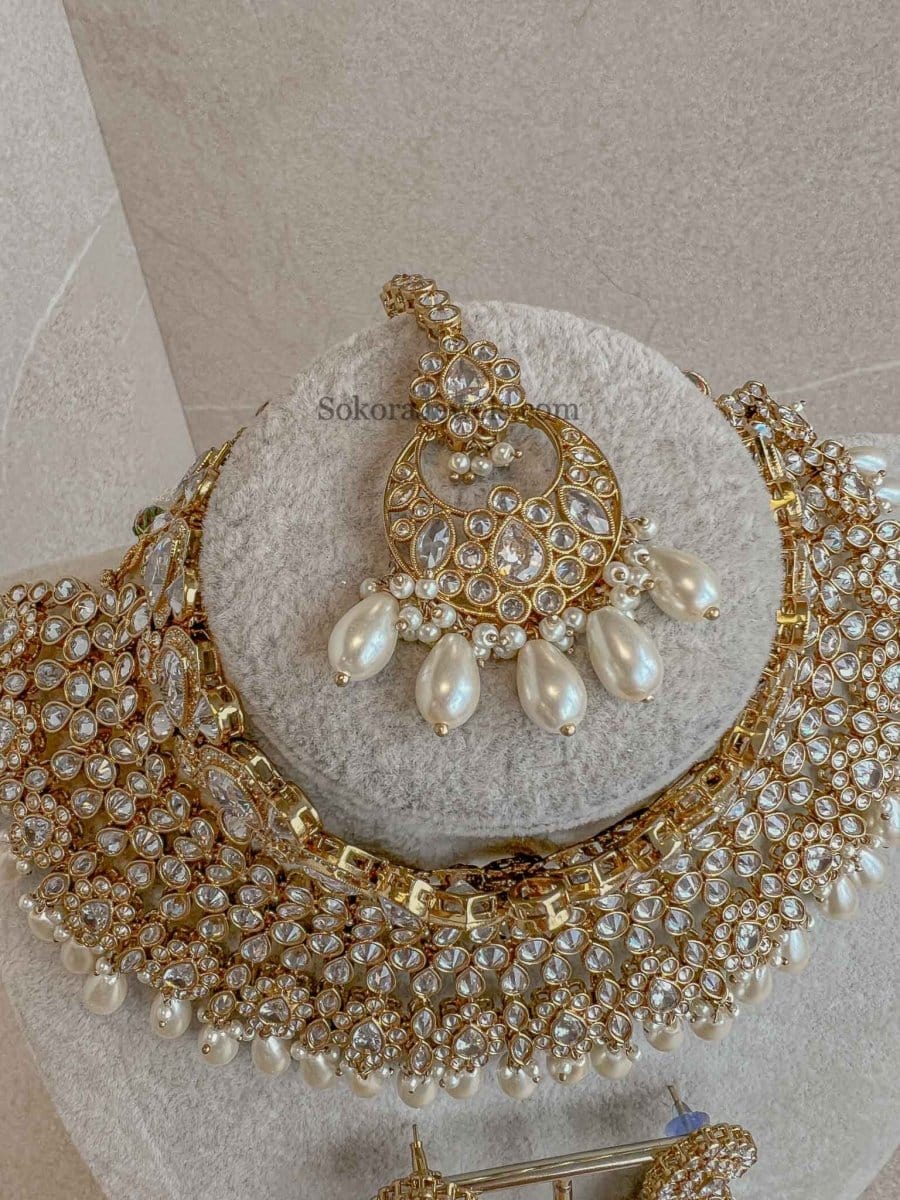 Lucie Bridal Double necklace set - Clear - SOKORA JEWELSLucie Bridal Double necklace set - Clear