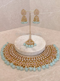 Lucie Bridal Necklace set - Pink & Blue - SOKORA JEWELSLucie Bridal Necklace set - Pink & Blue