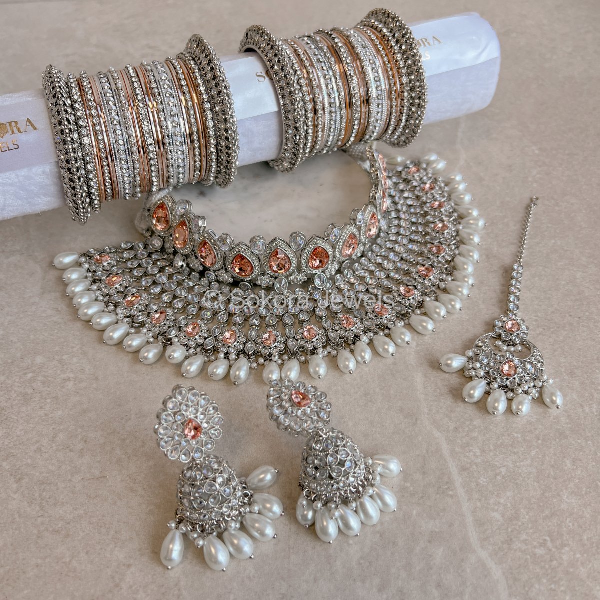 Lucie Complete Bridal set - Peach - SOKORA JEWELSLucie Complete Bridal set - Peach