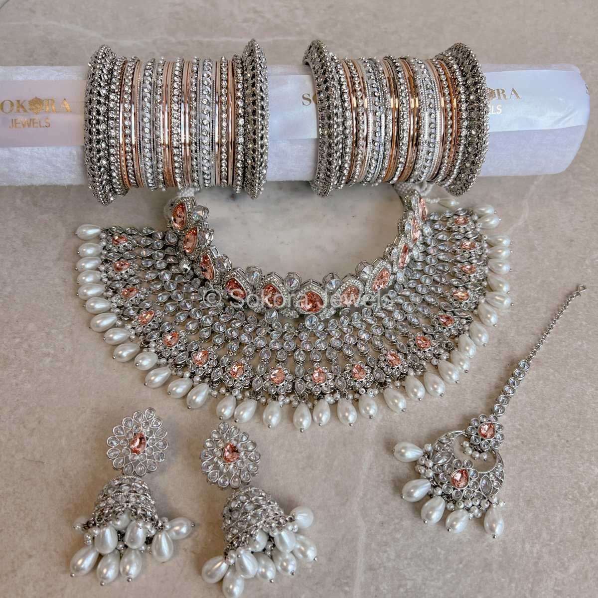 Lucie Complete Bridal set - Peach - SOKORA JEWELSLucie Complete Bridal set - Peach