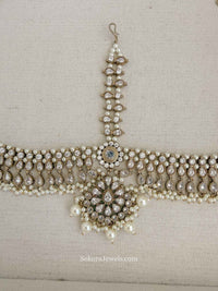 Luxury Clear Crystal & Pearl Bridal Mathapatti - SOKORA JEWELSLuxury Clear Crystal & Pearl Bridal Mathapatti