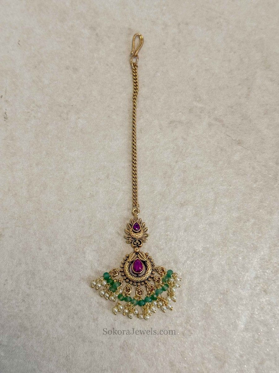 Luxury Gold Plated Kundan Bridal Tikka - SOKORA JEWELSLuxury Gold Plated Kundan Bridal Tikka