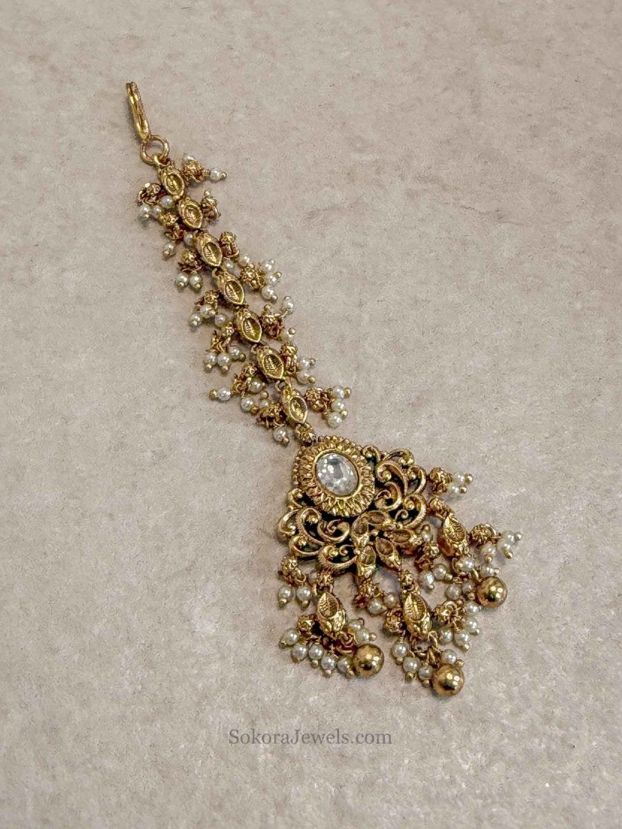 Luxury Gold Plated Kundan Bridal Tikka - SOKORA JEWELSLuxury Gold Plated Kundan Bridal Tikka