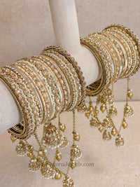 Luxury Golden Jhumka Connecting Bangle Set - SOKORA JEWELSLuxury Golden Jhumka Connecting Bangle SetBANGLES