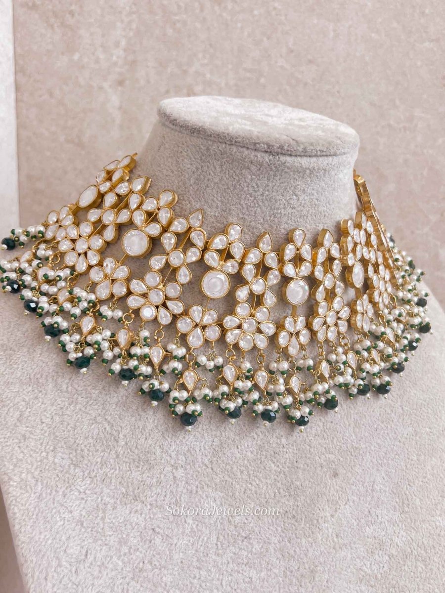 Luxury Green Kundan Bridal Choker Earring Set – Heritage Collection - SOKORA JEWELSLuxury Green Kundan Bridal Choker Earring Set – Heritage Collection