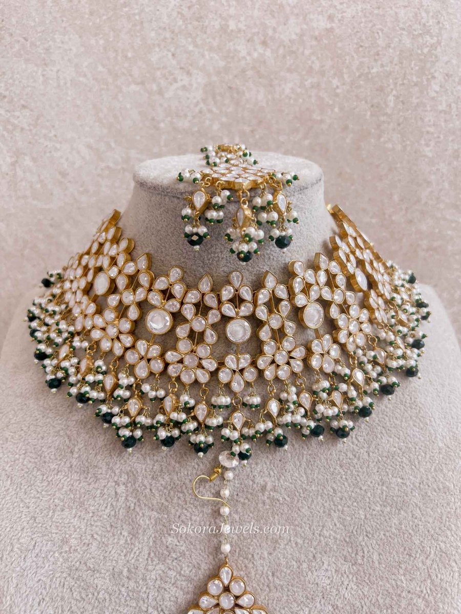 Luxury Green Kundan Bridal Choker Earring Set – Heritage Collection - SOKORA JEWELSLuxury Green Kundan Bridal Choker Earring Set – Heritage Collection