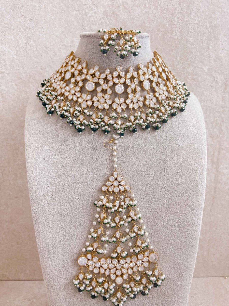 Luxury Green Kundan Bridal Choker Earring Set – Heritage Collection - SOKORA JEWELSLuxury Green Kundan Bridal Choker Earring Set – Heritage Collection
