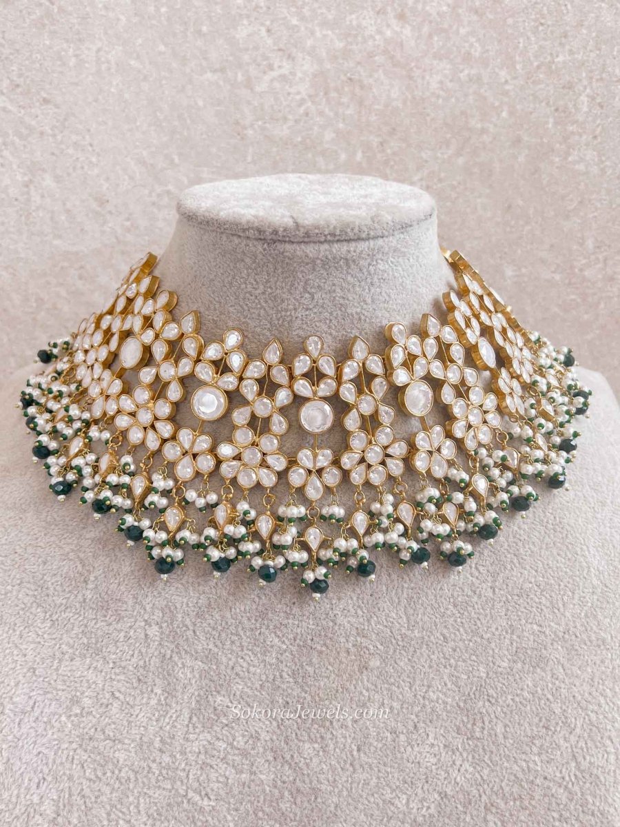Luxury Green Kundan Bridal Choker Earring Set – Heritage Collection - SOKORA JEWELSLuxury Green Kundan Bridal Choker Earring Set – Heritage Collection