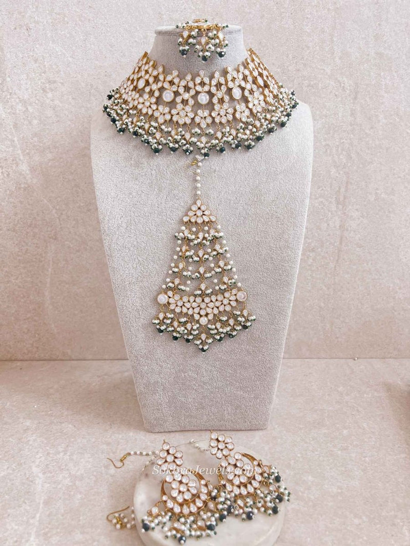 Luxury Green Kundan Bridal Choker Earring Set – Heritage Collection - SOKORA JEWELSLuxury Green Kundan Bridal Choker Earring Set – Heritage Collection
