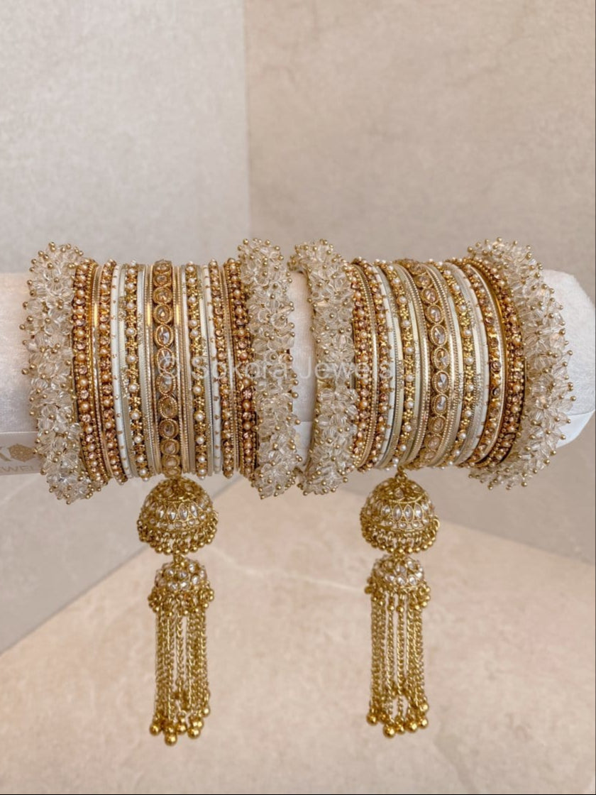Luxury Jabeen Tassel Bangle set - Clear Crystal Ends – SOKORA JEWELS