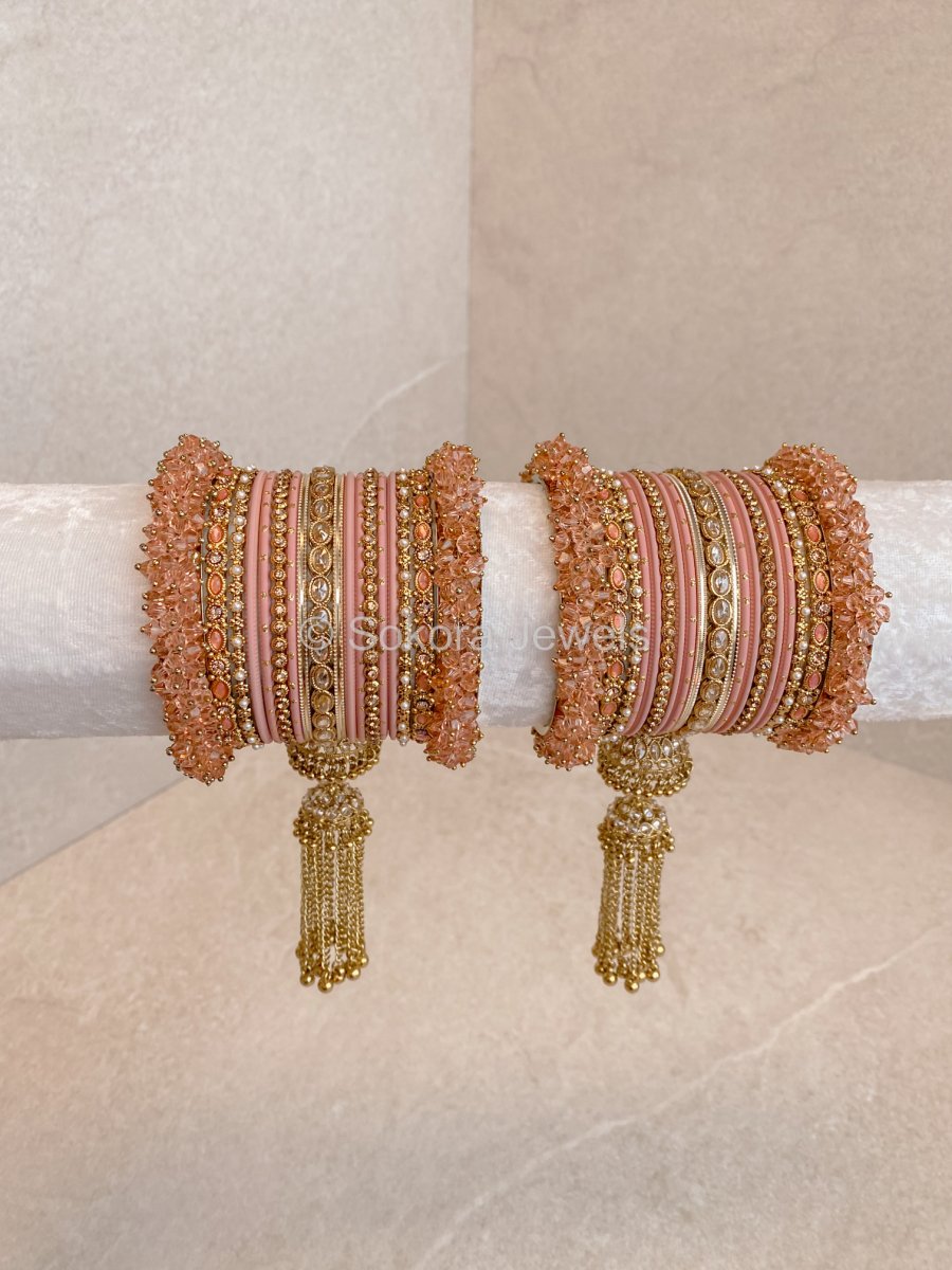 Luxury Jabeen Tassel Bangle set - Peach - SOKORA JEWELSLuxury Jabeen Tassel Bangle set - PeachBANGLES