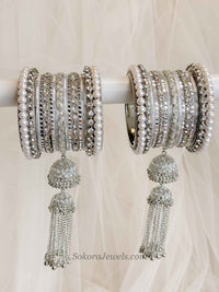 Luxury Jabeen Tassel Bangle set - Silver - SOKORA JEWELSLuxury Jabeen Tassel Bangle set - SilverBANGLES