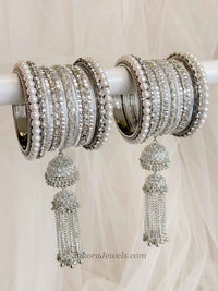 Luxury Jabeen Tassel Bangle set - Silver - SOKORA JEWELSLuxury Jabeen Tassel Bangle set - SilverBANGLES