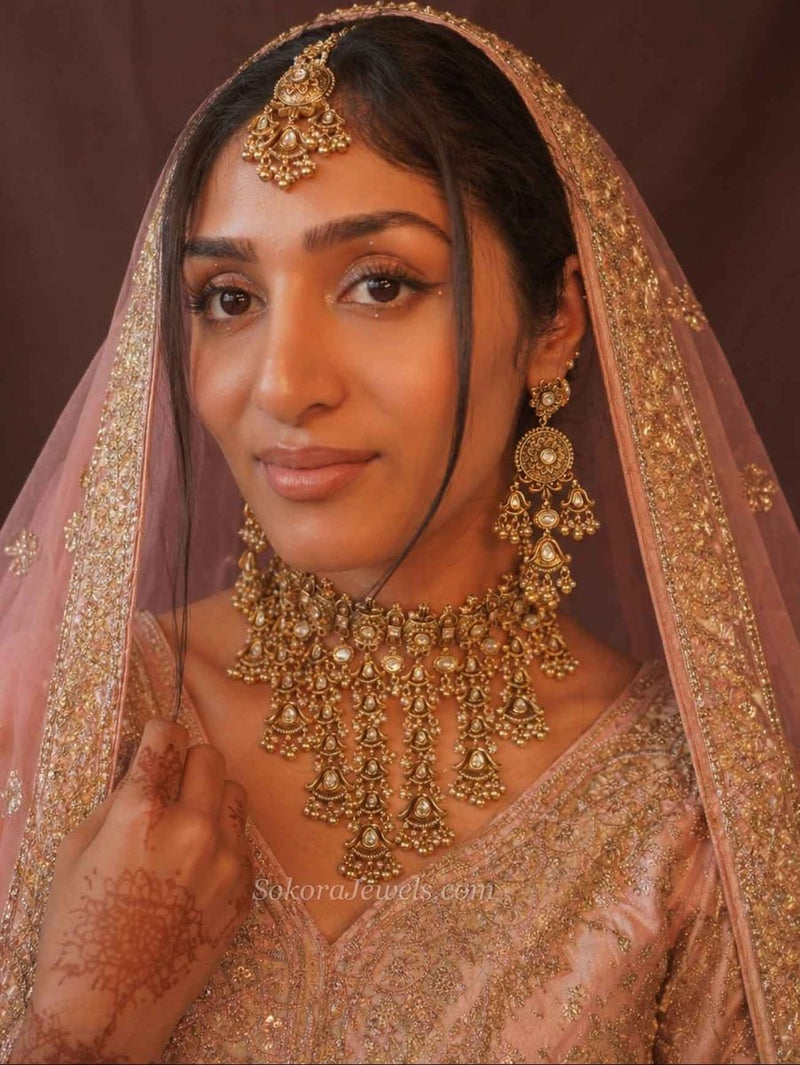 Luxury Kundan Bridal Choker Set – Gold Plated Statement Drop Set - SOKORA JEWELSLuxury Kundan Bridal Choker Set – Gold Plated Statement Drop Set