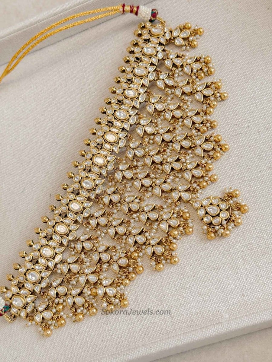 Luxury Kundan Bridal Choker Set – Gold Plated Statement Drop Set - SOKORA JEWELSLuxury Kundan Bridal Choker Set – Gold Plated Statement Drop Set