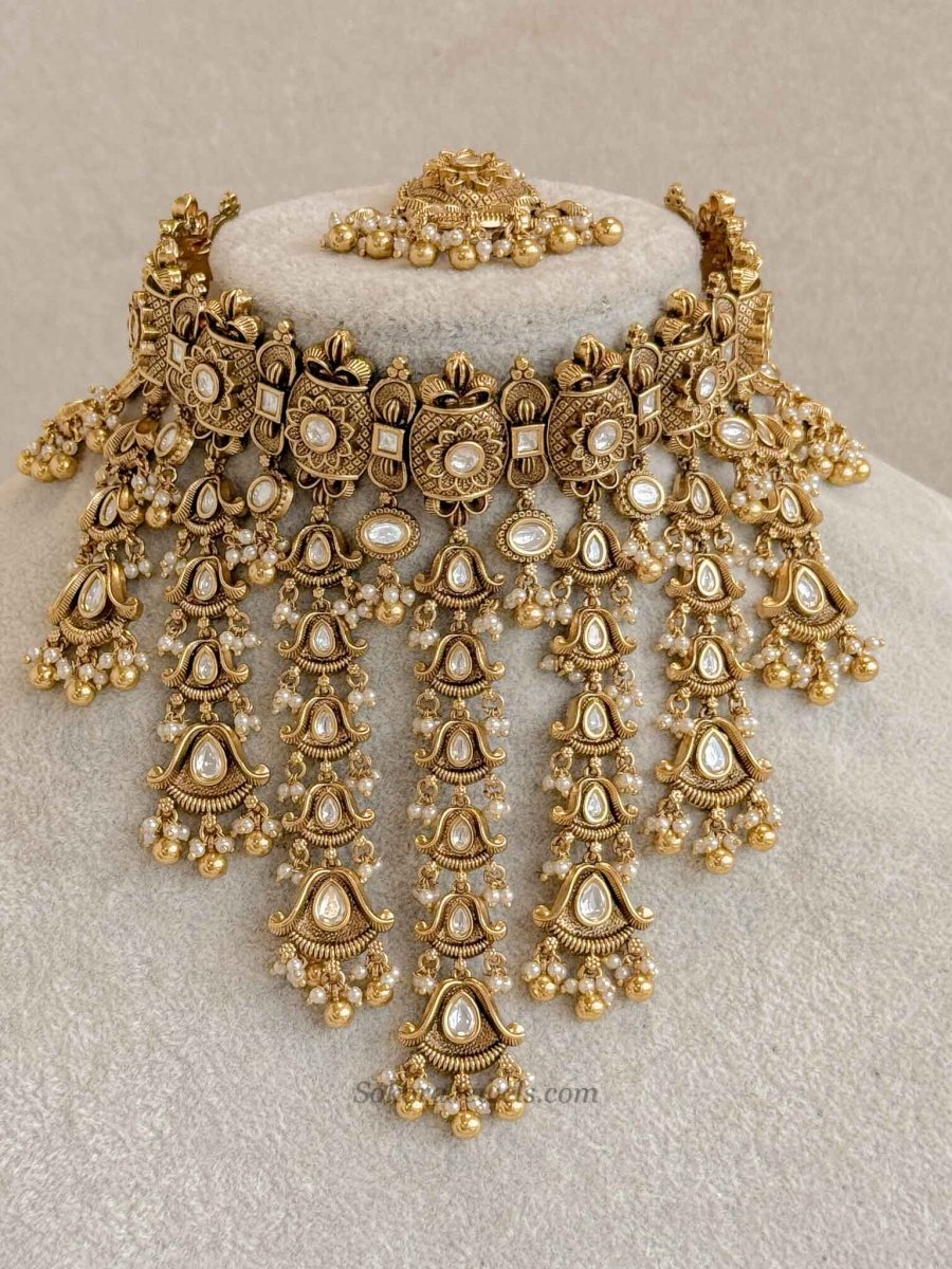 Luxury Kundan Bridal Choker Set – Gold Plated Statement Drop Set - SOKORA JEWELSLuxury Kundan Bridal Choker Set – Gold Plated Statement Drop Set