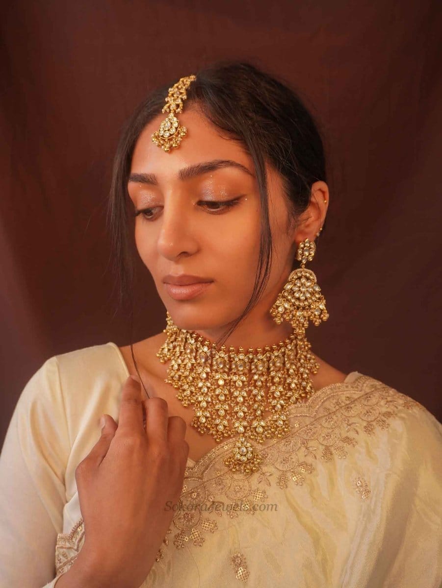 Luxury Kundan Bridal Choker Set – Gold Plated Statement Drop Set - SOKORA JEWELSLuxury Kundan Bridal Choker Set – Gold Plated Statement Drop Set