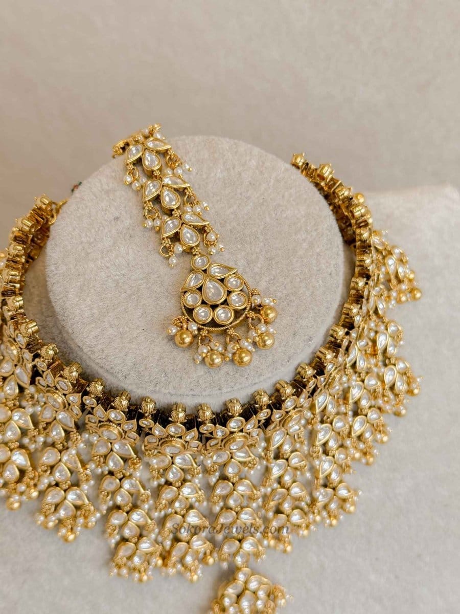 Luxury Kundan Bridal Choker Set – Gold Plated Statement Drop Set - SOKORA JEWELSLuxury Kundan Bridal Choker Set – Gold Plated Statement Drop Set