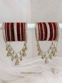 Luxury Maroon Velvet Bridal Bangle Set - SOKORA JEWELSLuxury Maroon Velvet Bridal Bangle SetBANGLES