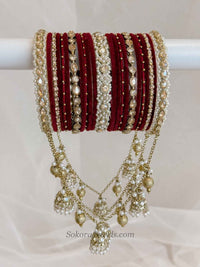 Luxury Maroon Velvet Bridal Bangle Set - SOKORA JEWELSLuxury Maroon Velvet Bridal Bangle SetBANGLES