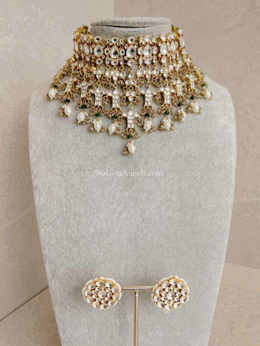 Luxury Pearl Kundan Bridal Choker Earring Set – Heritage Collection - SOKORA JEWELSLuxury Pearl Kundan Bridal Choker Earring Set – Heritage Collection