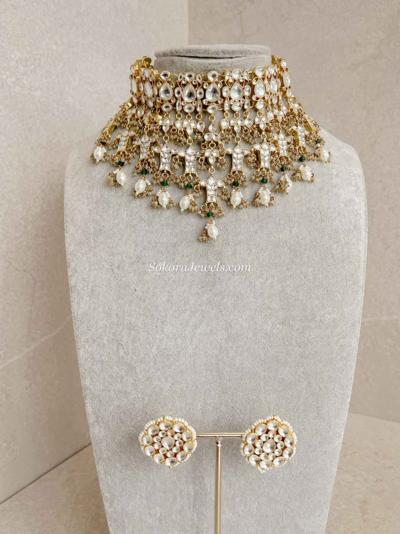 Luxury Pearl Kundan Bridal Choker Earring Set – Heritage Collection - SOKORA JEWELSLuxury Pearl Kundan Bridal Choker Earring Set – Heritage Collection