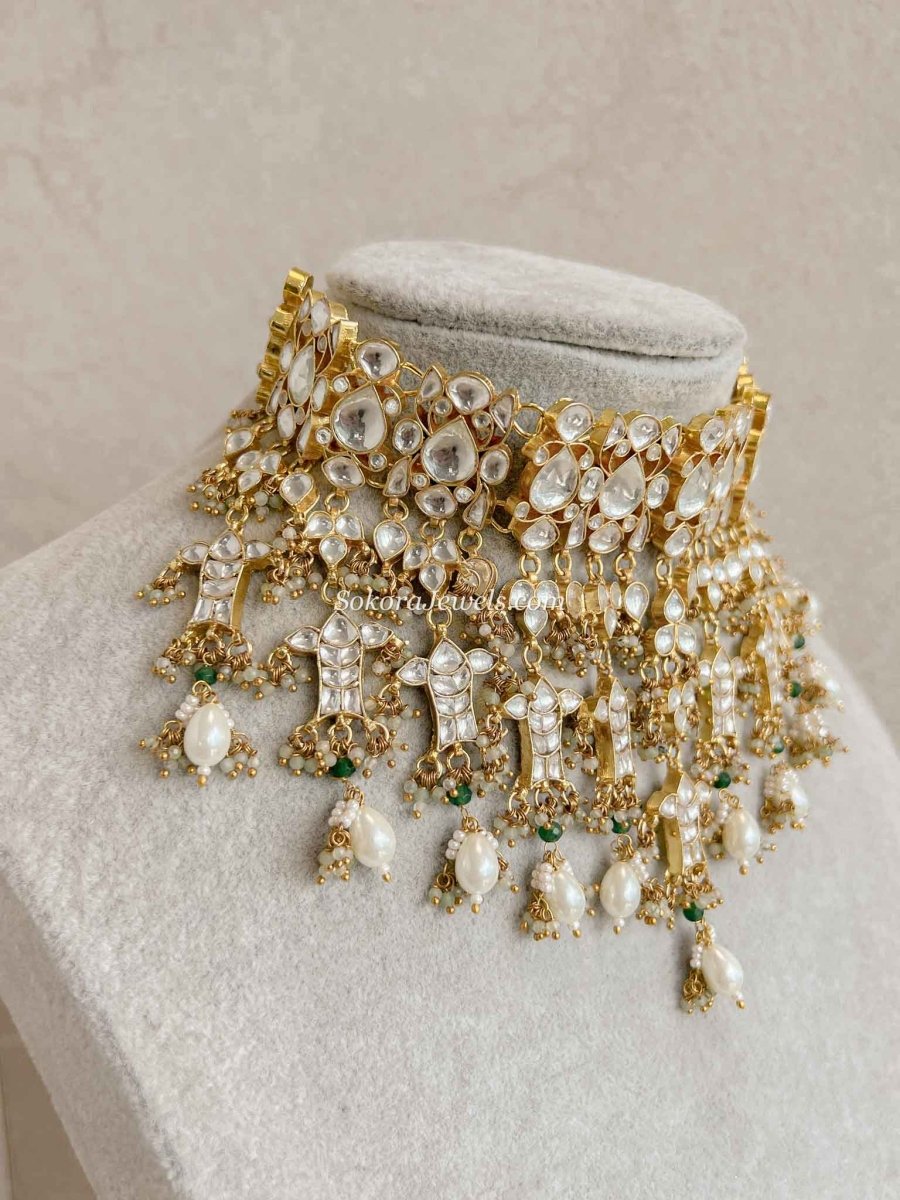 Luxury Pearl Kundan Bridal Choker Earring Set – Heritage Collection - SOKORA JEWELSLuxury Pearl Kundan Bridal Choker Earring Set – Heritage Collection