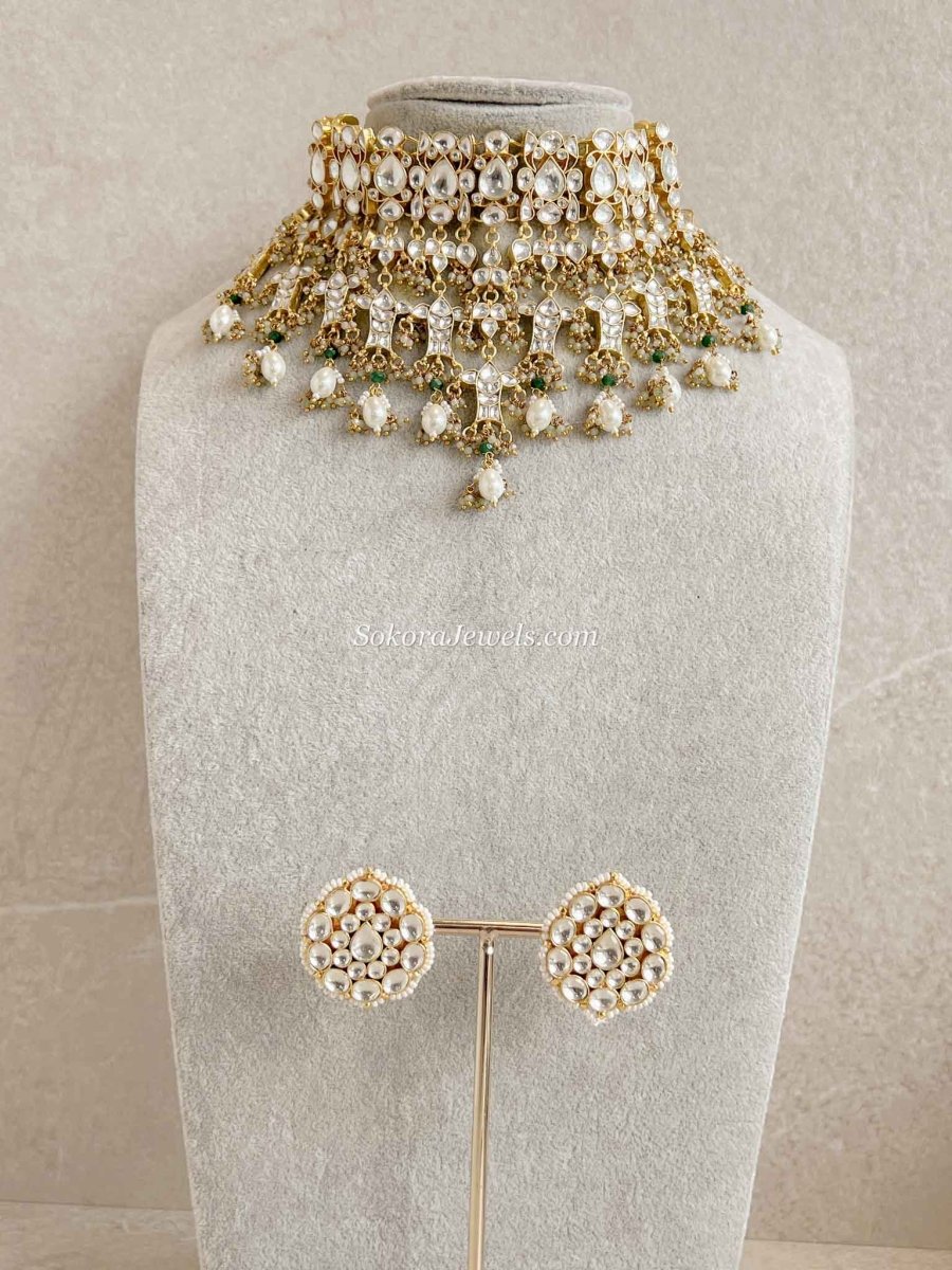 Luxury Pearl Kundan Bridal Choker Earring Set – Heritage Collection - SOKORA JEWELSLuxury Pearl Kundan Bridal Choker Earring Set – Heritage Collection