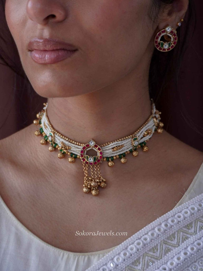 Maharani Ghungroo Choker Set – Ruby, Emerald & Kundan - SOKORA JEWELSMaharani Ghungroo Choker Set – Ruby, Emerald & Kundan